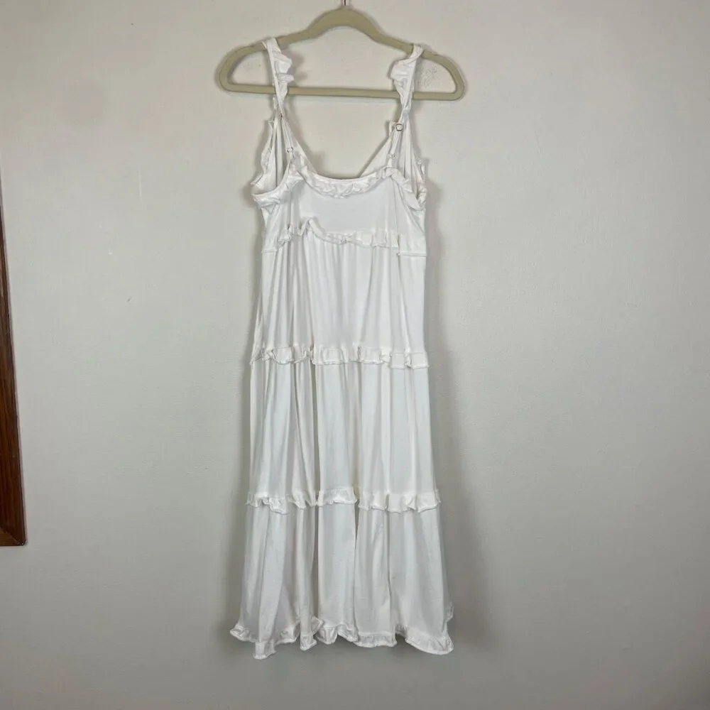 J. Crew Women's M White Tired Knit Keyhole Maxi‎ Summer Cotton Dress Cottagecore